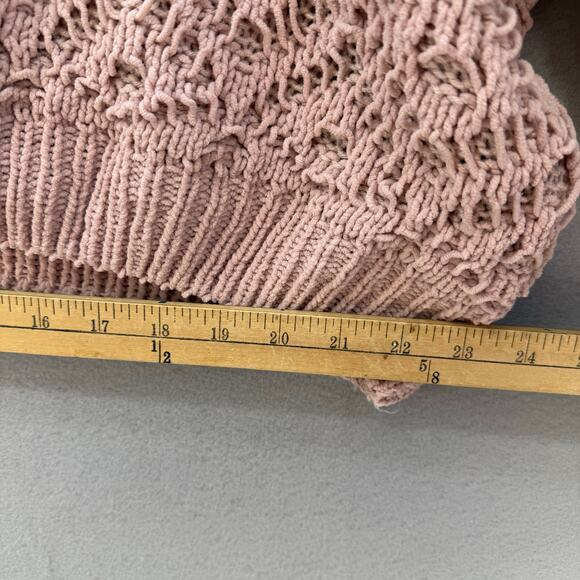 Pol Anthropologie Sweater Women's L Rose Pink Loose Weave Oversized Crop Preppy - Picture 11 of 11